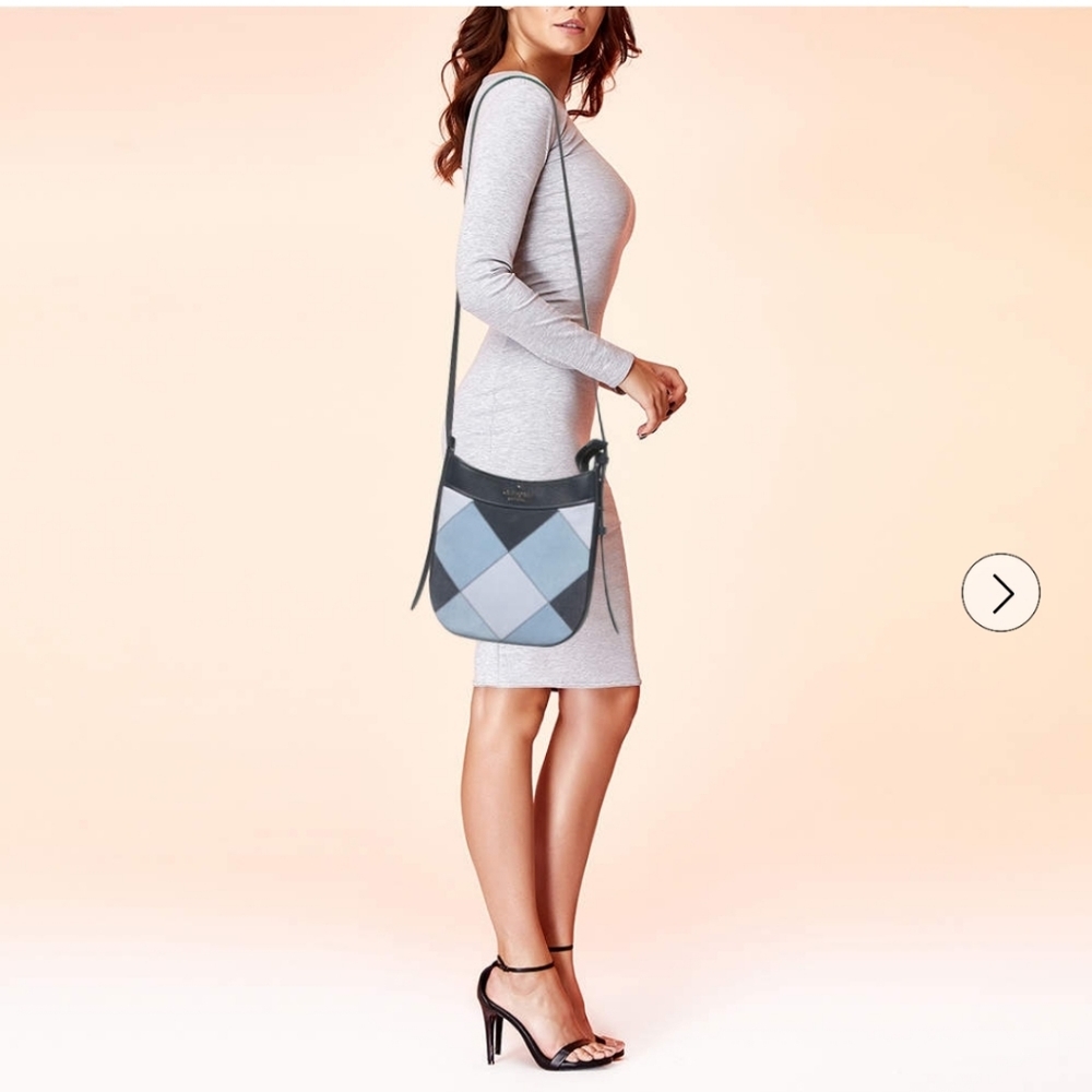 Kate Spade, North South Crossbody Bag, Patchwork Suede, Blazer Blue‎ - Picture 9 of 12